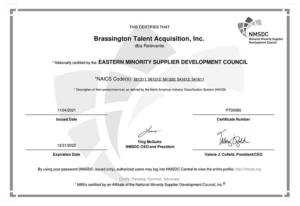 NMSDC Certificate | Relevante
